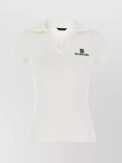 Balenciaga Collared Neck Ribbed Texture Short Sleeves Polo In White