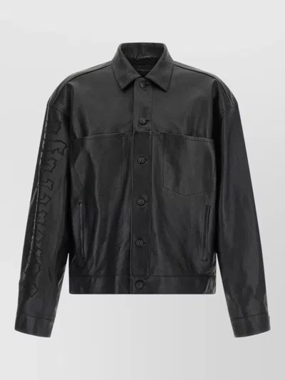 Balenciaga Collared Shirt Style Jacket Embroidered Sleeves In Black