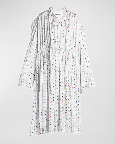 Balenciaga Collection Jpeg-print Oversized Satin Midi Dress In White