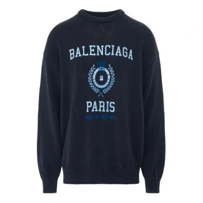 Balenciaga College Crest Crewneck Sweatshirt 'navy'