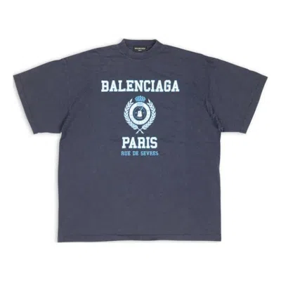 Balenciaga College Crest Oversized T-shirt 'navy' In Blue