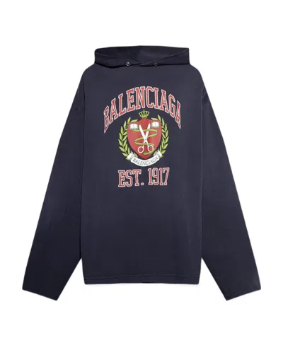 Balenciaga College Crest-print Hoodie In Black