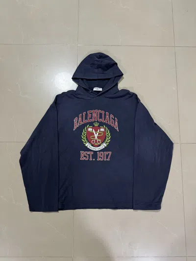 Pre-owned Balenciaga College Hoodie By Demna In Navy