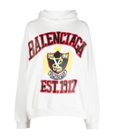 Balenciaga College Logo-print Oversized Hoodie In White