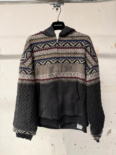 Balenciaga Color-block Zip-up Knitted Sweater In Black
