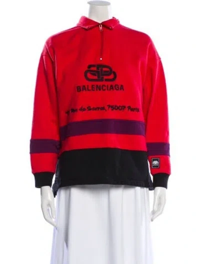 Pre-owned Balenciaga Colorblock Pattern Long Sleeve Polo In Red