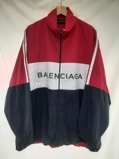 Pre-owned Balenciaga Colorblock Windbreaker Logo Track Striped Jacket In Black Red White