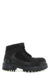 Balenciaga Slate Suede And Canvas Combat Ankle Boots In Brown