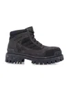 Balenciaga Slate Suede And Canvas Combat Ankle Boots In Brown
