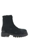 Balenciaga Slate Canvas Combat Strike Ankle Boots In Black