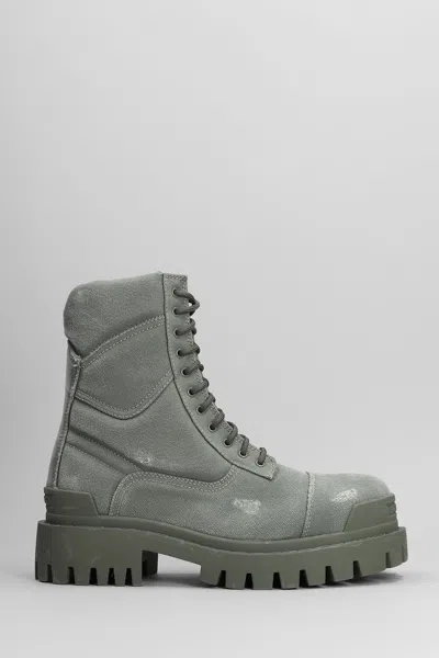 Balenciaga Green Lace-up Combat Boots In Khaki