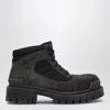 Balenciaga Slate Suede And Canvas Combat Ankle Boots In Brown