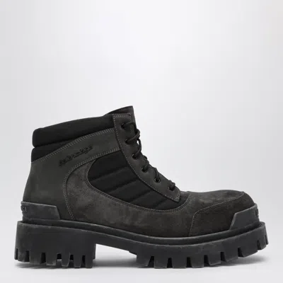 BALENCIAGA COMBAT STRIKE LOW LACE-UP SUEDE BOOTS BROWN/BLACK