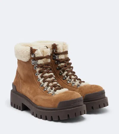 Balenciaga Combat Strike Suede Lace-up Boots In Brown