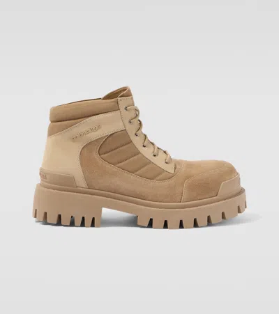 Balenciaga Combat Strike Suede-trimmed Lace-up Boots In Brown
