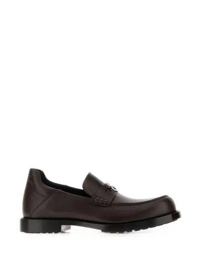 Balenciaga Comfy Logo-plaque Leather Loafers In Brown