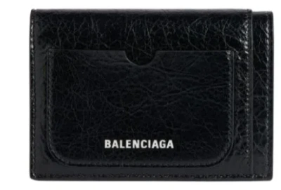 Balenciaga Compact Textured Leather Wallet In Black