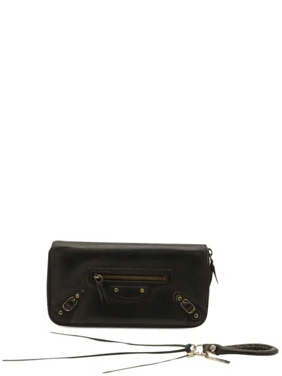 Pre-owned Balenciaga Companion Zip-up Leather Wallet In Black