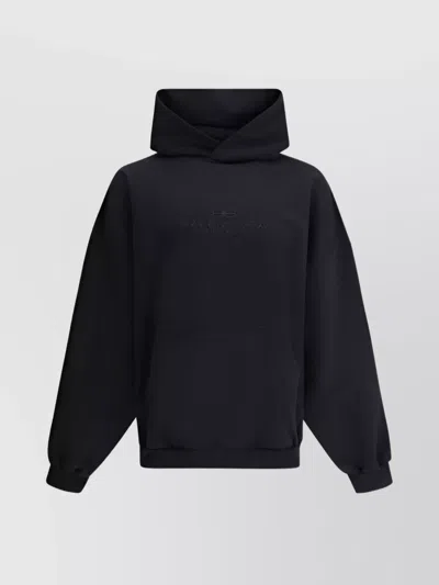 Balenciaga Contemporary Oversized Hooded Sweatshirt With Pouch Pocket In Black