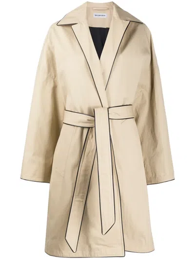 Balenciaga Contrast Trim Trench Coat In Brown