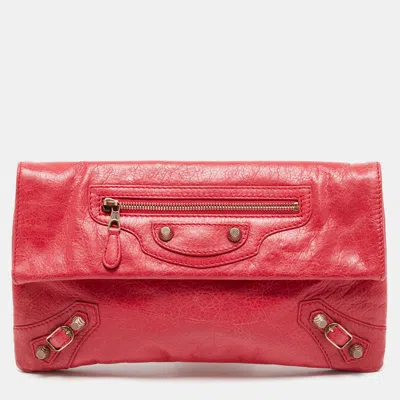 Pre-owned Balenciaga Coral Pink Leather Rh Classic Envelope Clutch
