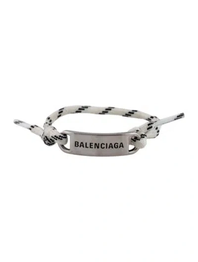 Pre-owned Balenciaga Cord Logo Plate Adjustable Bracelet In White