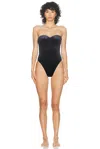 Balenciaga Logo-print Sweetheart-neck Swimsuit In Black