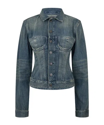 Balenciaga Corseted Denim Jacket In Blue