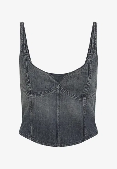 Balenciaga Corseted Denim Top In Gray
