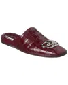 Balenciaga Croc Embossed Leather Cosy Bb Mule In Burgundy
