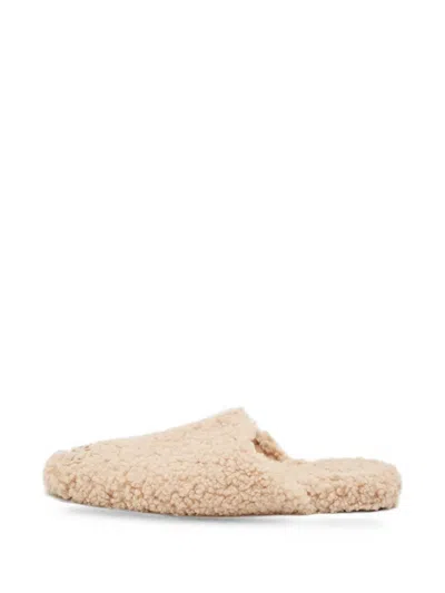 Pre-owned Balenciaga Cosy Bb Shearling Mules In Neutral