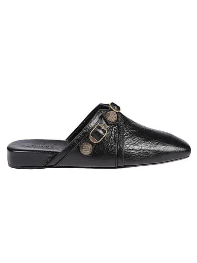 Balenciaga Cosy Cagole Leather Slippers In Black