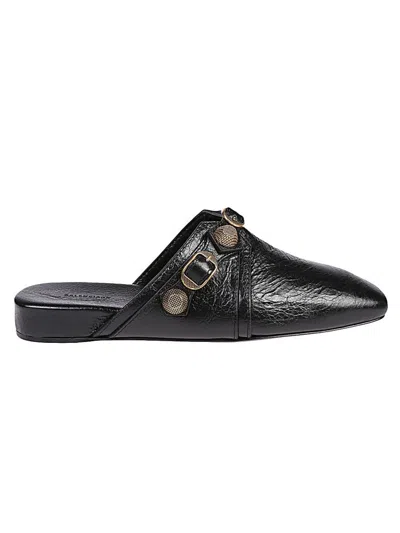 Balenciaga Cosy Cagole Leather Slippers In Black