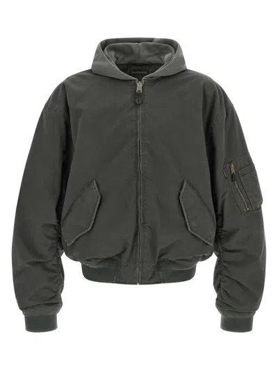 Balenciaga Cotton And Nylon Blend Bomber Jacket In Green
