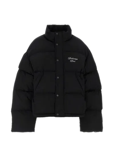 Balenciaga Cotton Blend Down Jacket High Collar In Black