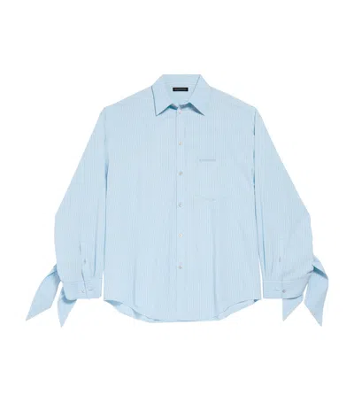Balenciaga Cotton-blend Knotted-cuff Shirt In Blue