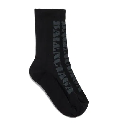 Balenciaga Cotton-blend Logo Socks In Black