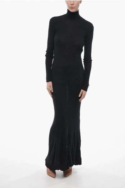 Balenciaga Turtleneck Cotton-blend Maxi Dress In Black