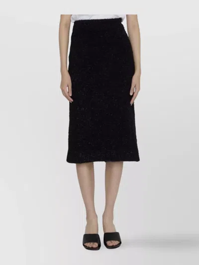 Balenciaga Cotton Blend Tweed Midi Skirt In Black
