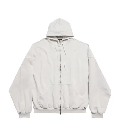 Balenciaga Cotton Caution Zip-up Hoodie In Green