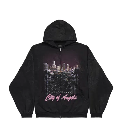 BALENCIAGA COTTON CITY OF ANGELS ZIP-UP HOODIE