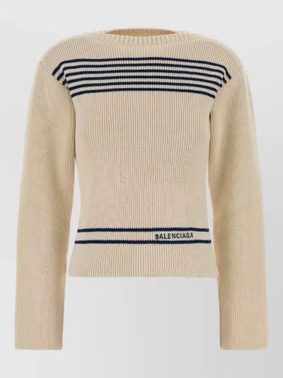 Balenciaga Mariniere Striped Cotton Knit Boat-neck Sweater In Neutral