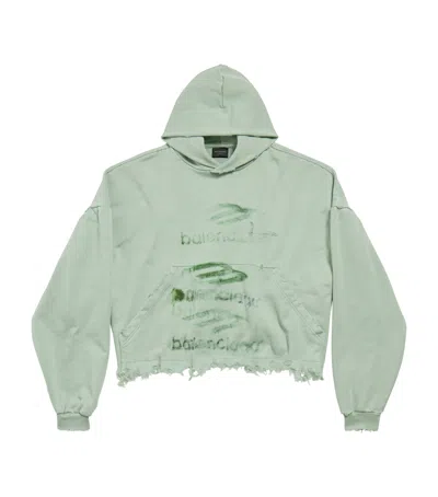 Balenciaga Cotton Cropped Graphic Hoodie In Green