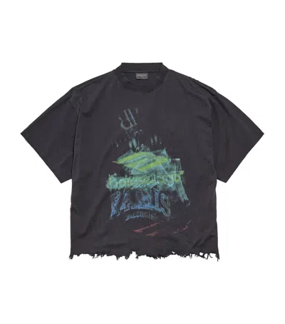 Balenciaga Cotton Cropped Graphic T-shirt In Black