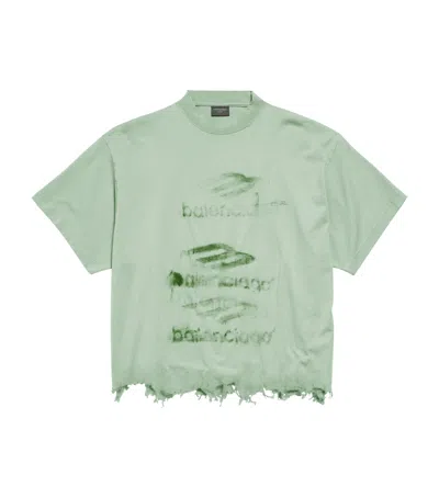 Balenciaga Cotton Cropped Graphic T-shirt In Green