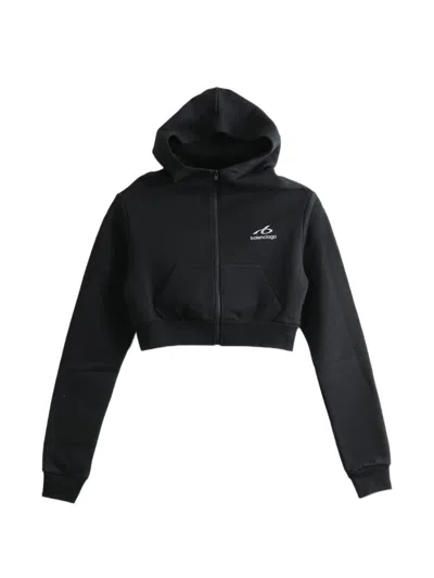 Balenciaga Cotton Cropped Sweatshirt In Black