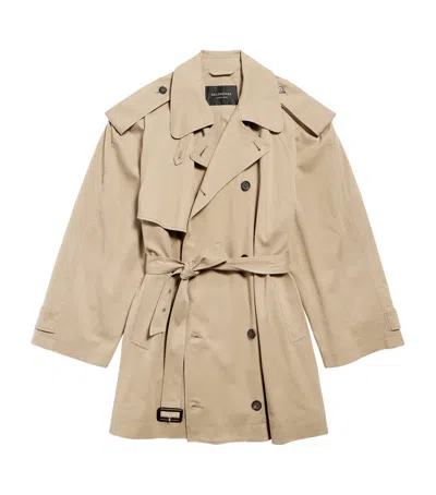 Balenciaga Cotton Cropped Trench Coat In Neutral