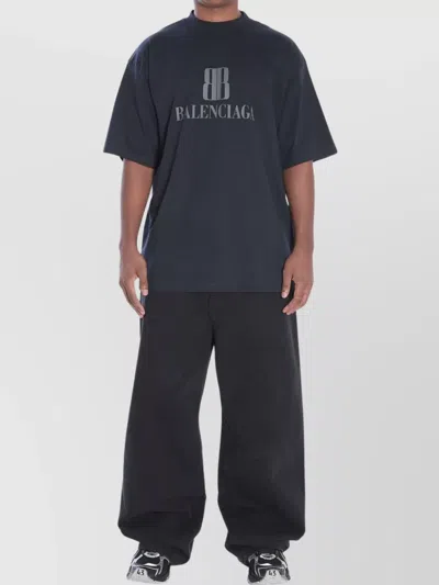 Balenciaga Cotton Distressed Oversized Crew Neck T-shirt In Blue