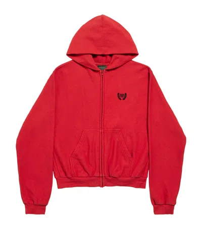 Balenciaga Cotton Embroidered Zip-up Hoodie In Red