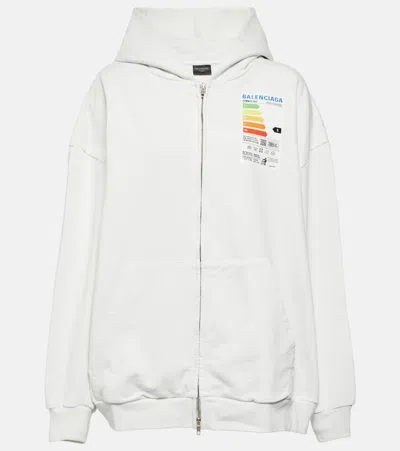 Balenciaga Embellished Cotton Fleece Hoodie In Dirty White